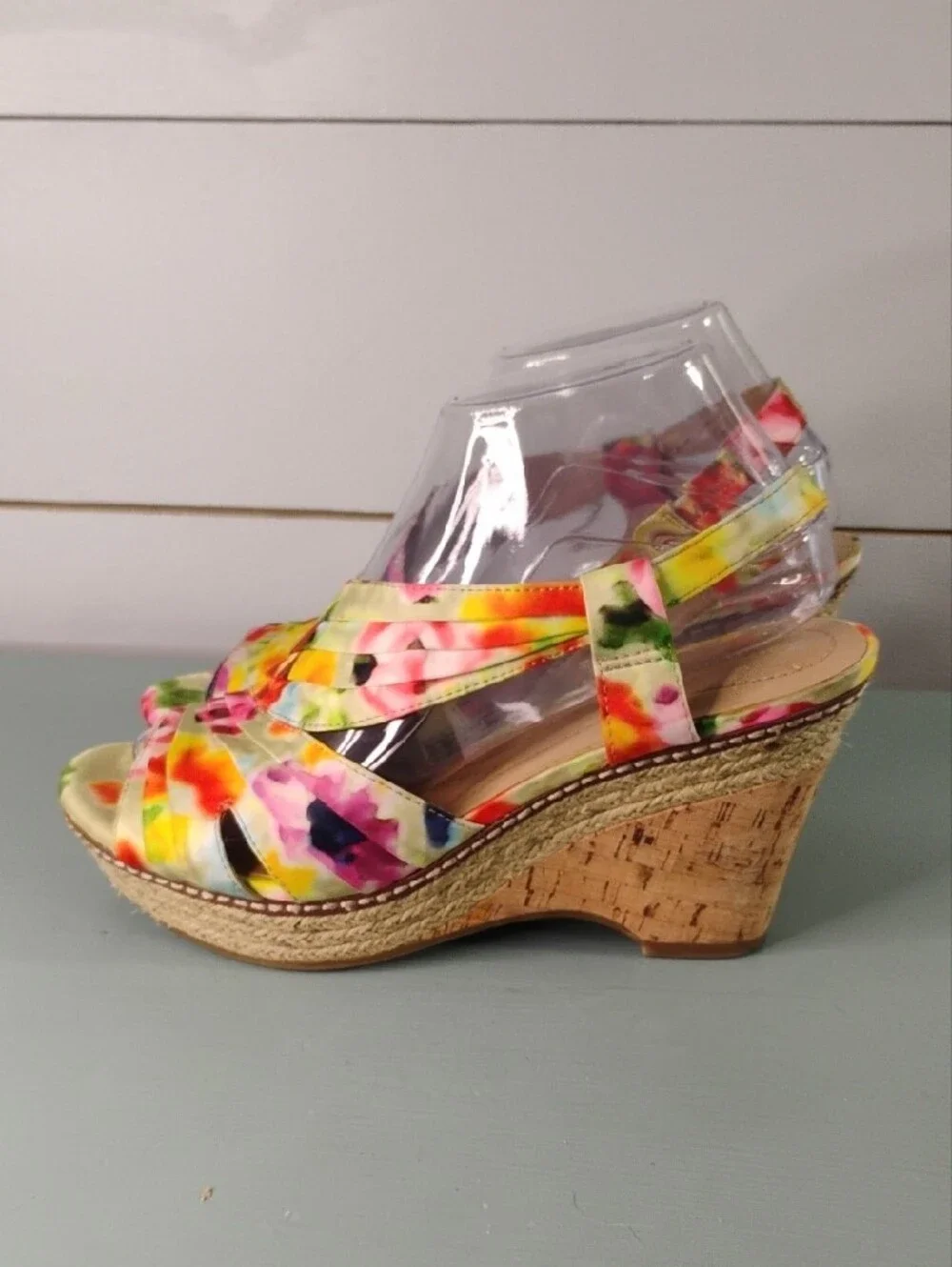 Naturalizer Multicolor Floral Cork Wedge Sandals